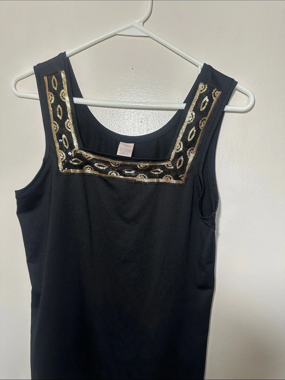 Cabernet Black Tank with Gold-Tone Beaded Square Neckline